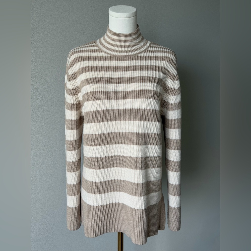 INDUSTRY Cozy Soft Beige & Cream Striped Mock Neck Sweater - M